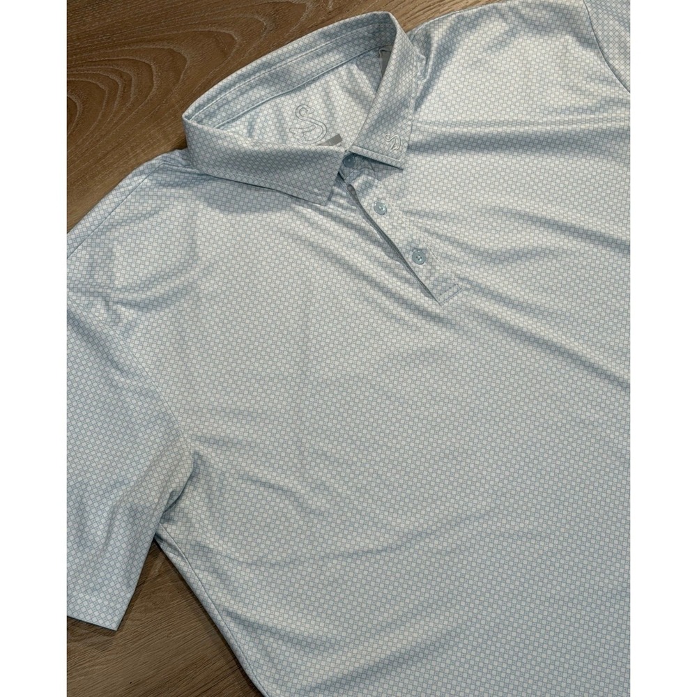 Swannies Mens XL Light Blue Geometric Performance Short Sleeve Golf Polo Shirt